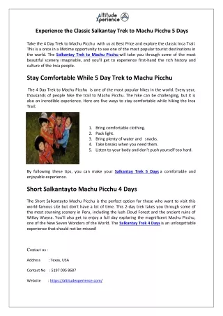 Experience the Classic Salkantay Trek to Machu Picchu 5 Days