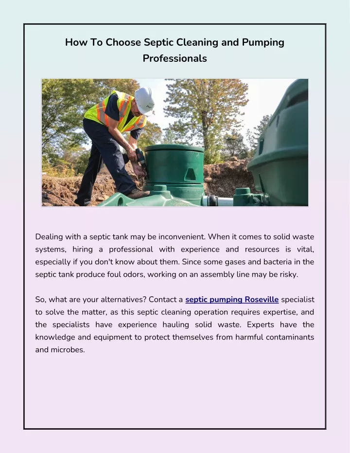 how to choose septic cleaning and pumping