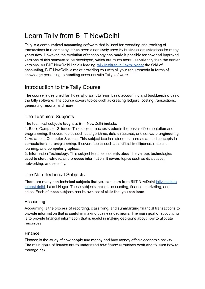 learn tally from biit newdelhi