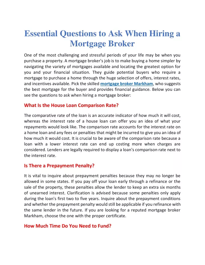 essential questions to ask when hiring a mortgage