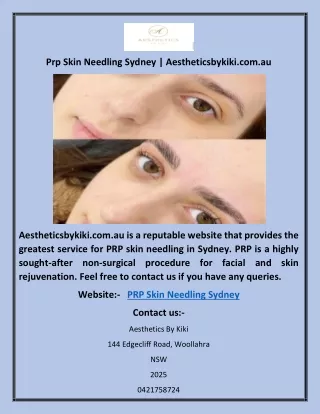 Prp Skin Needling Sydney | Aestheticsbykiki.com.au