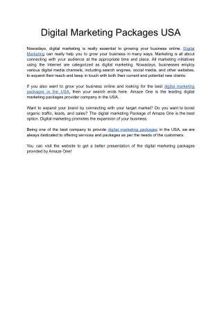 Digital Marketing Packages USA