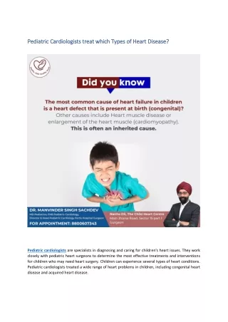pe pediatric cardiologists treat which types