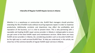 4 Benefits Of Regular Forklift Repairs Service In Atlanta 
