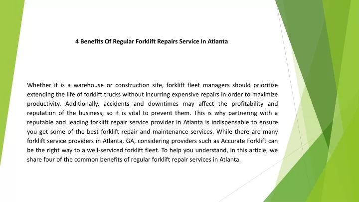 4 benefits of regular forklift repairs service