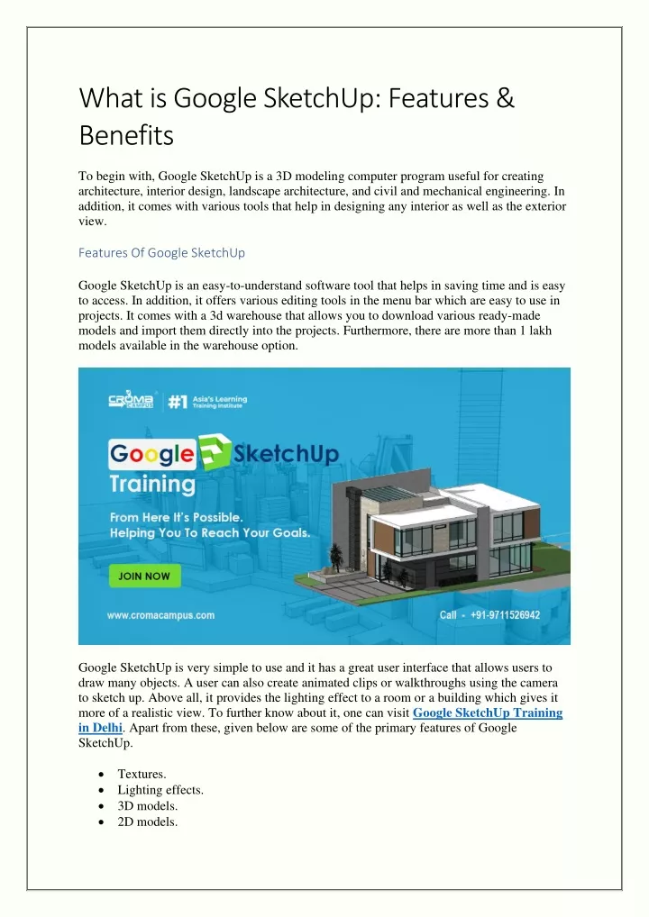 what is google sketchup features benefits