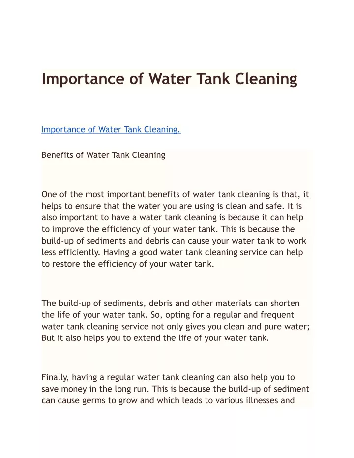 importance of water tank cleaning