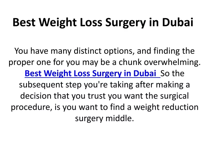 best weight loss surgery in dubai
