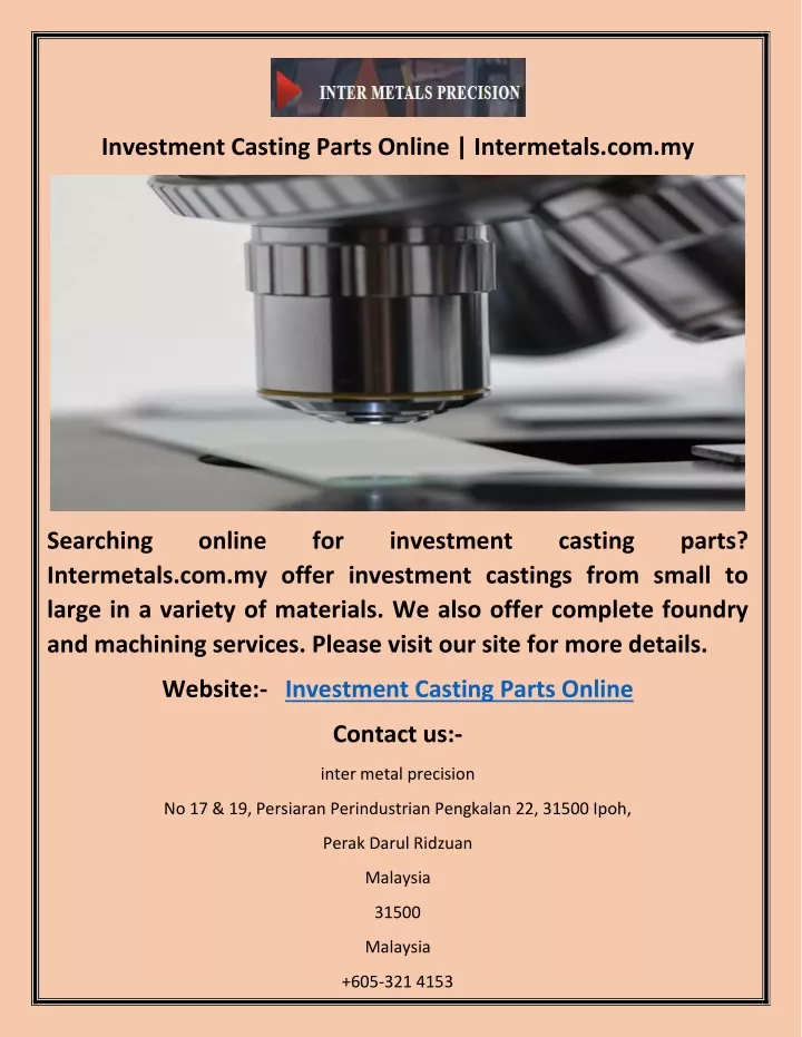 investment casting parts online intermetals com my