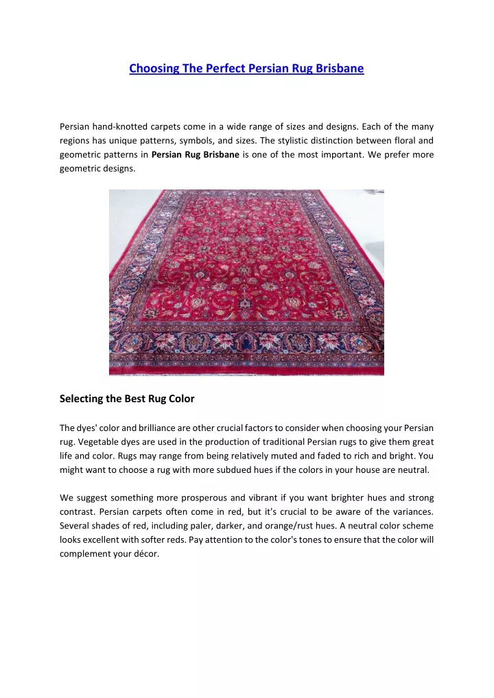 choosing the perfect persian rug brisbane