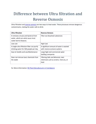 difference between ultra filtration and reverse