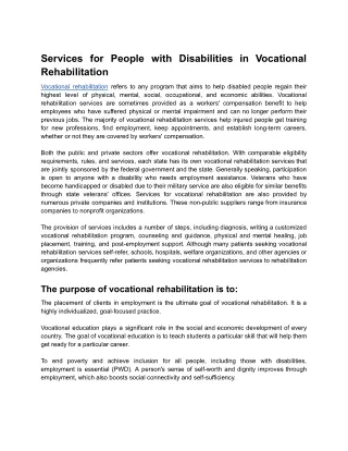 Services for People with Disabilities in Vocational Rehabilitation