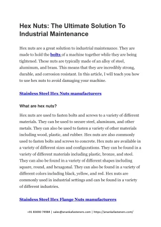 hex nuts the ultimate solution to industrial