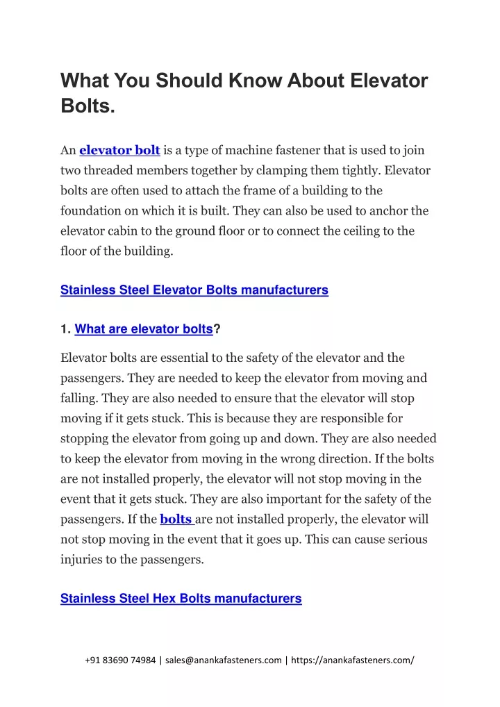what you should know about elevator bolts