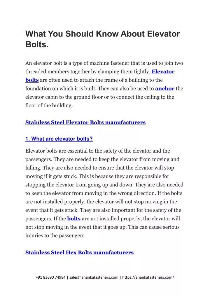 what you should know about elevator bolts