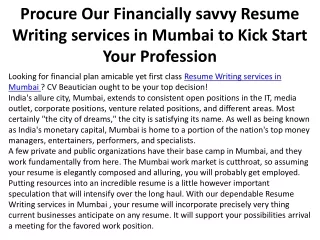 Procure Our Financially savvy Resume Writing services in Mumbai to Kick Start Your Profession
