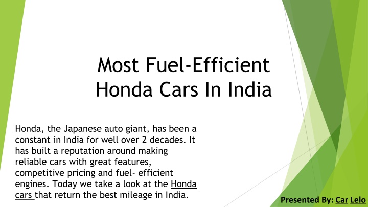 most fuel efficient honda cars in india