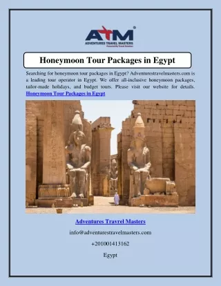Honeymoon Tour Packages in Egypt  Adventurestravelmasters