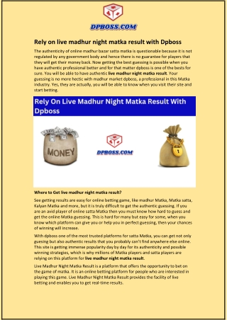 rely on live madhur night matka result with dpboss