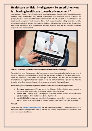 healthcare artificial intelligence - Telemedicine How is it leading healthcare towards advancement