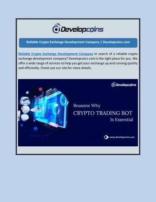 Reliable Crypto Exchange Development Company | Developcoins.com