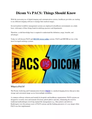 Dicom Vs PACS Things Should Know