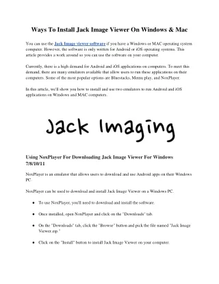 Ways To Install Jack Image Viewer On Windows & Mac