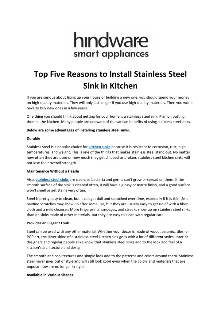 top five reasons to install stainless steel sink
