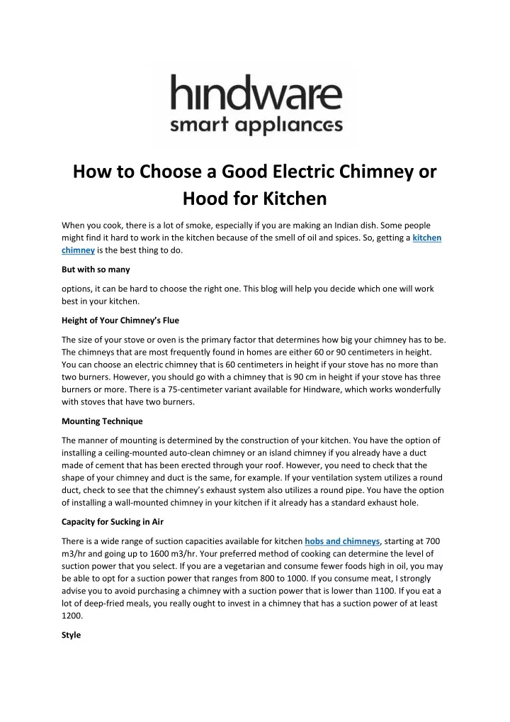 how to choose a good electric chimney or hood