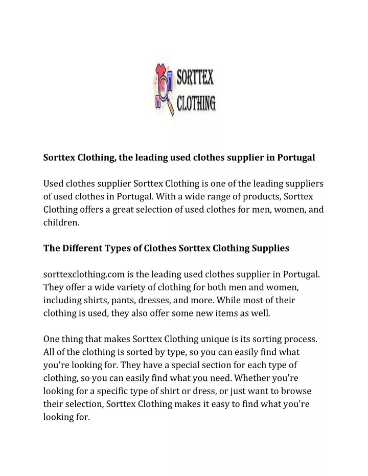sorttex clothing the leading used clothes