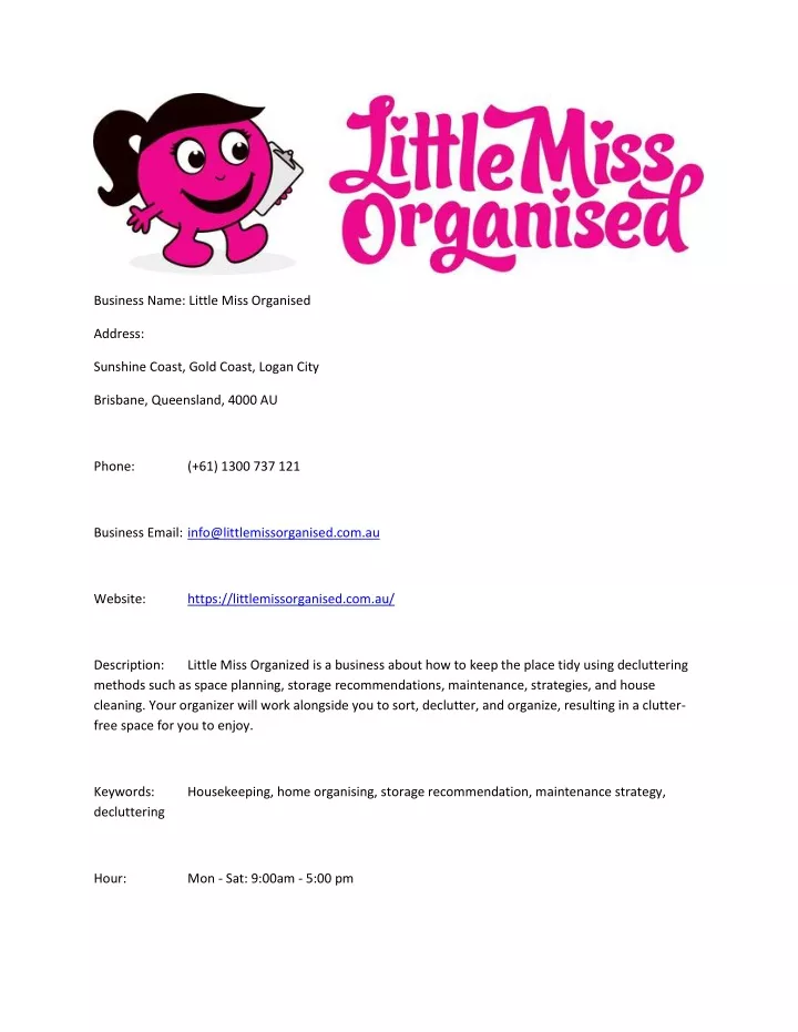 business name little miss organised