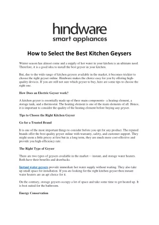 how to select the best kitchen geysers