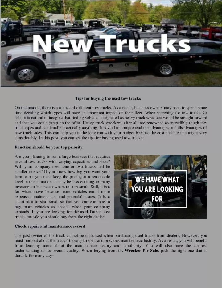 tips for buying the used tow trucks