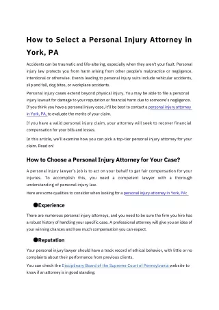 How to Select a Personal Injury Attorney in York, PA