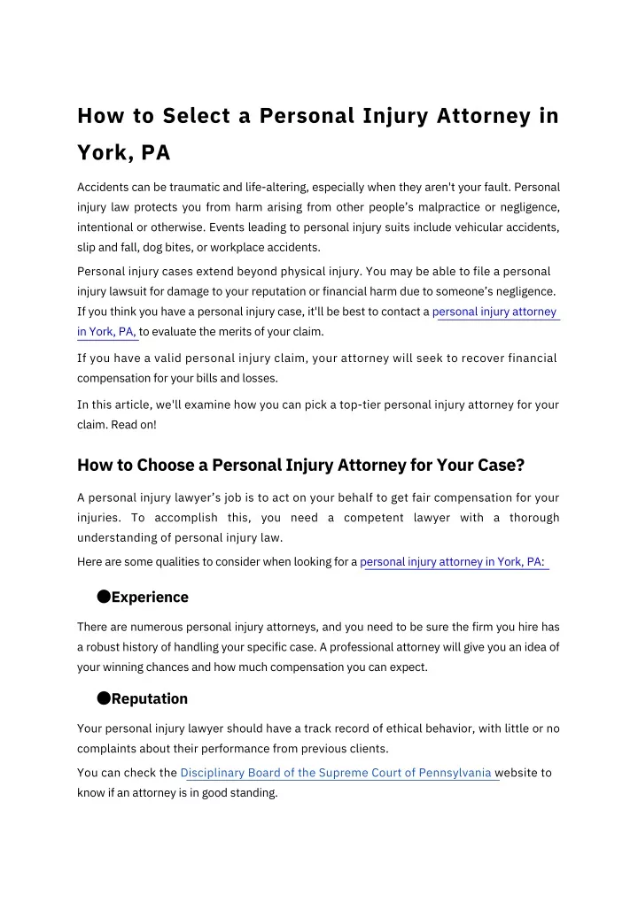 how to select a personal injury attorney in york