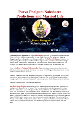 purva phalguni nakshatra predictions and married