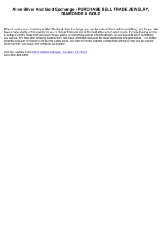Allen Gold and Silver Exchange | BUY OFFER PROFESSION FASHION JEWELRY, DIAMONDS & GOLD