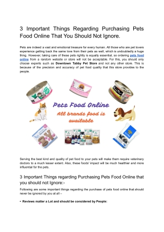 3 Important Things Regarding Purchasing Pets Food Online That You Should Not Ignore