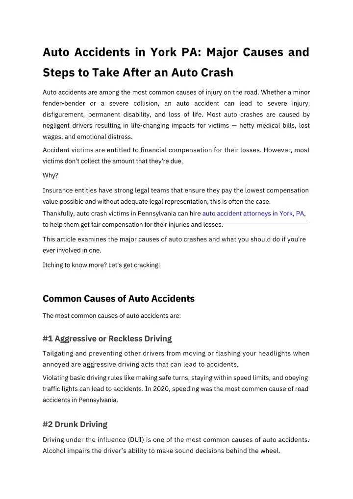 auto accidents in york pa major causes and steps