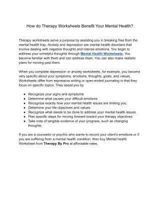 How do Therapy Worksheets Benefit Your Mental Health?
