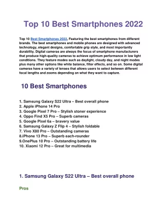 Top 10 Best Smartphones 2022