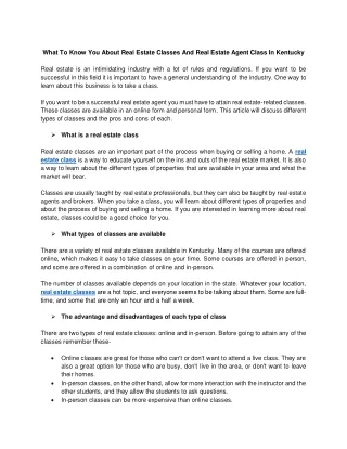 what to know you about real estate classes