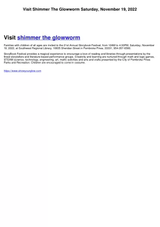 Visit Shimmer The Glowworm Saturday, November 19, 2022