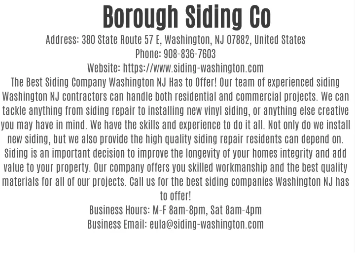 borough siding co address 380 state route