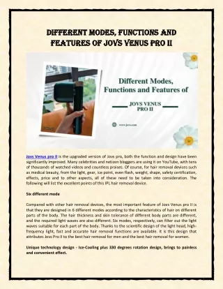 Different Modes, Functions and Features of Jovs Venus Pro II