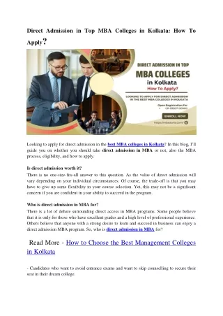 Direct Admission in Top MBA Colleges in Kolkata: How To Apply?