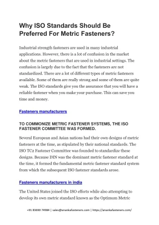 why iso standards should be preferred for metric
