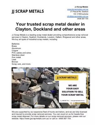 Your trusted scrap metal dealer in Clayton, Dockland and other areas