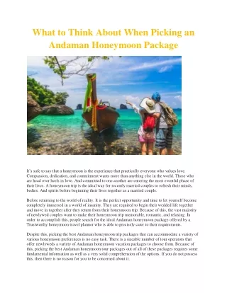 What to Think About When Picking an Andaman Honeymoon Package