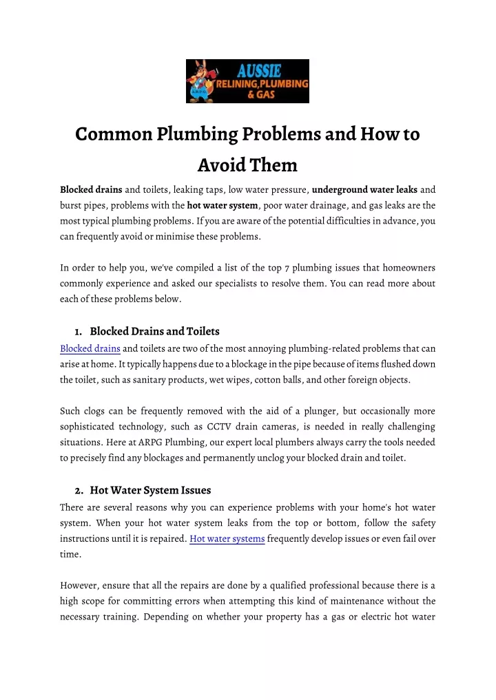 common plumbing problems and how to avoid them